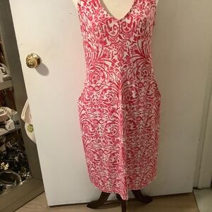 J. Mc Laughlin sleeveless V-neck dress with seamed waist and 2 side pockets .